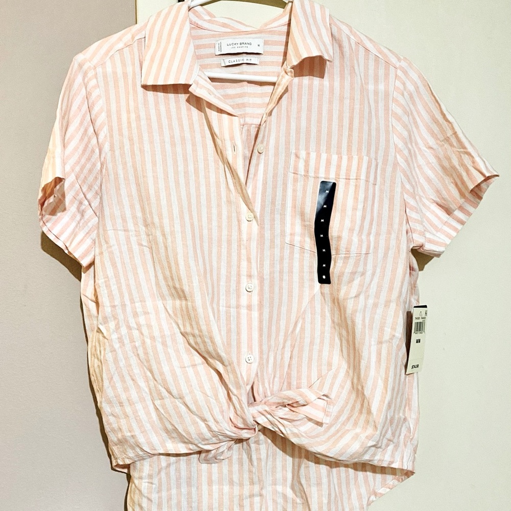 NEW! Lucky Brand Pink/White Button Down - Size M